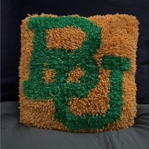 Vintage Baylor Bears Sic Em Shag Throw Pillow Green Gold NCAA Retro Decor 14x14